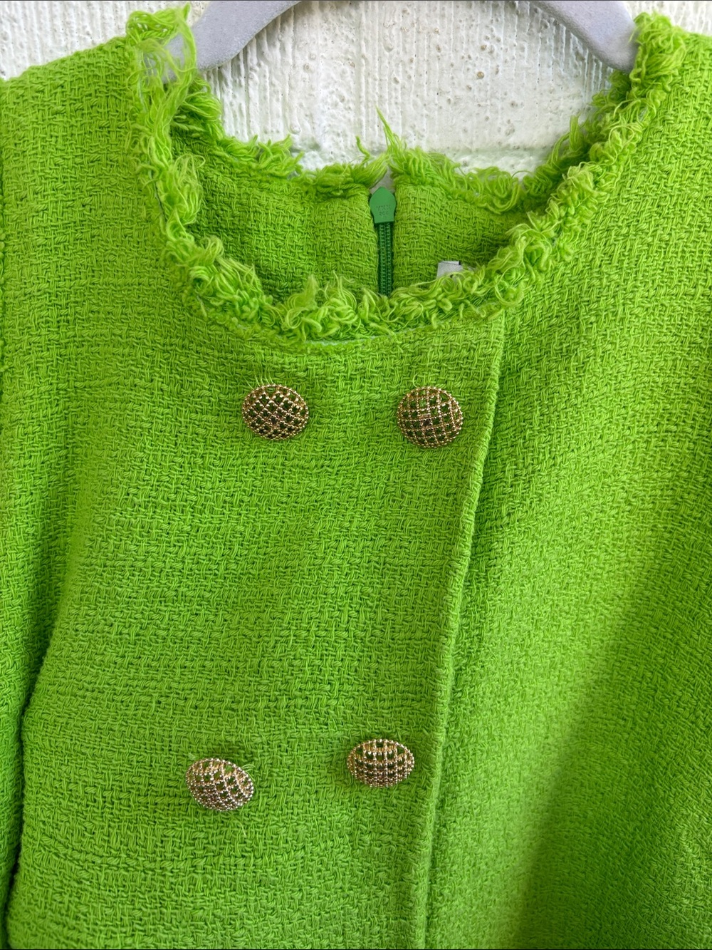 Zara Weaved Tweed Green Sleeveless Gold Double-Button Mini Dress sz L - Picture 5 of 8